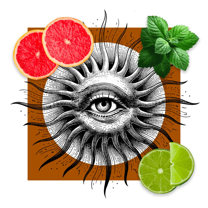 Pantheon Roma Auris scent notes artwork with yuzu and grapefruit