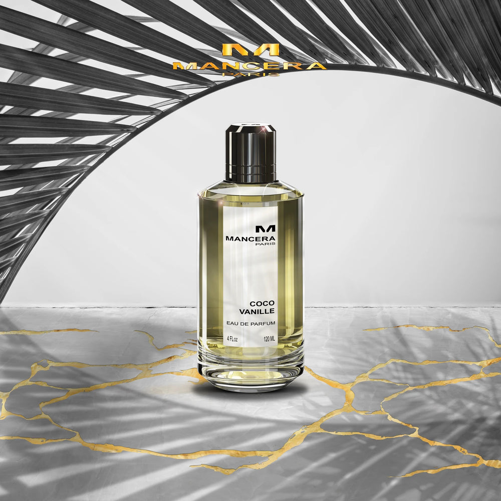 Mancera Coco Vanilla 120ml Eau de Parfum - side angle with packaging