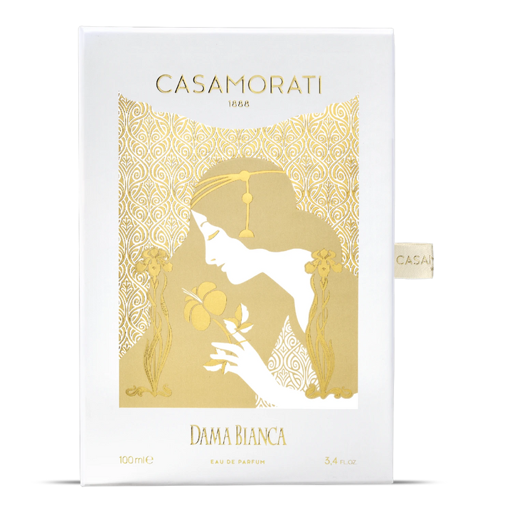 Casamorati Dama Bianca Eau de Parfum - side angle with packaging