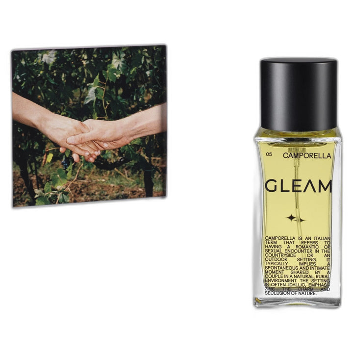 Gleam Camporella 50ml Extrait de Parfum - side angle with packaging