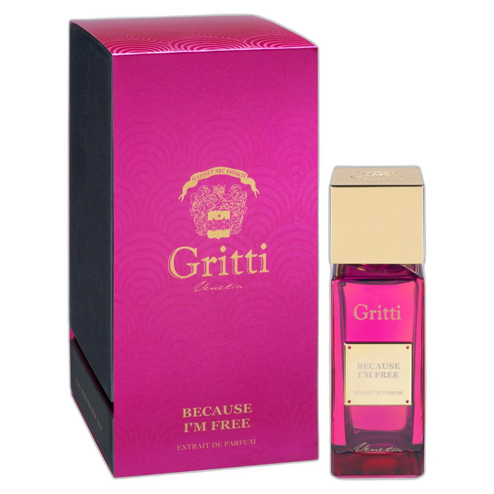 Gritti Because I'm Free 100ml Extrait de Parfum - side angle with packaging