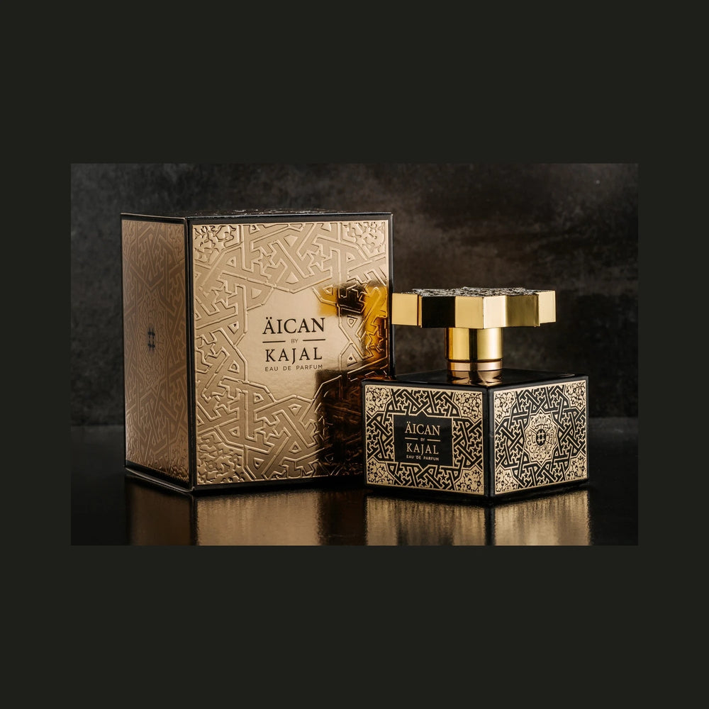 Kajal Aican 100ml Eau de Parfum - side angle with packaging