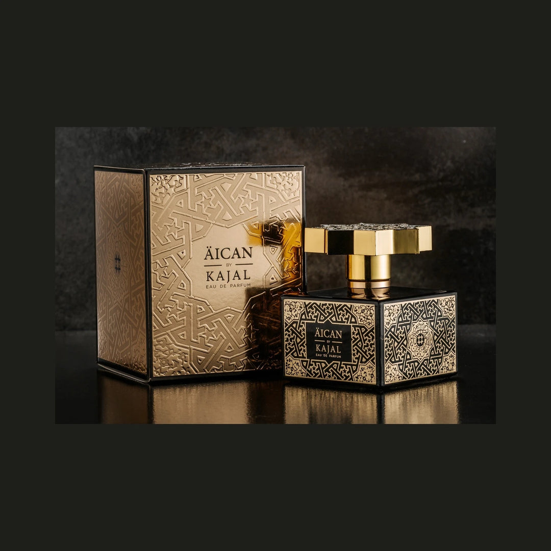 Kajal Aican 100ml Eau de Parfum - side angle with packaging