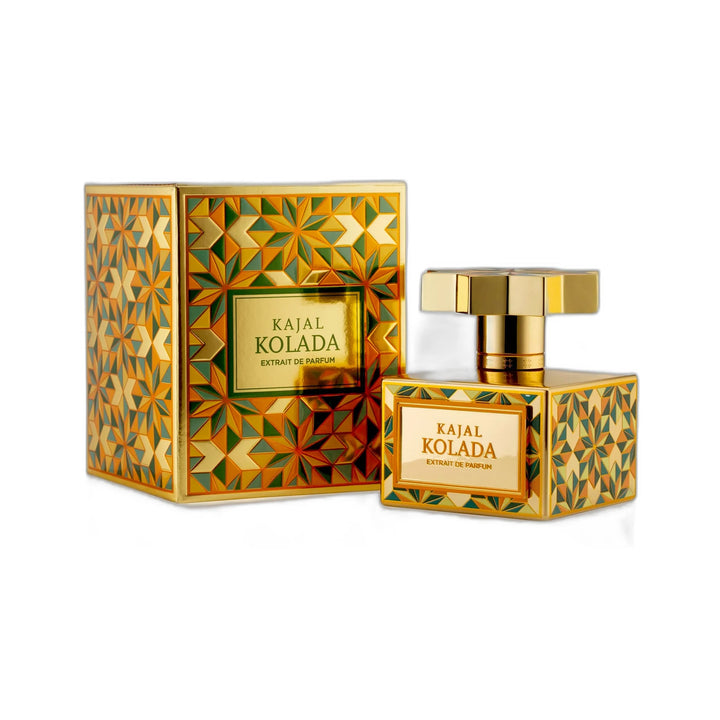 Kajal Kolada 100ml Extrait de Parfum - side angle with packaging
