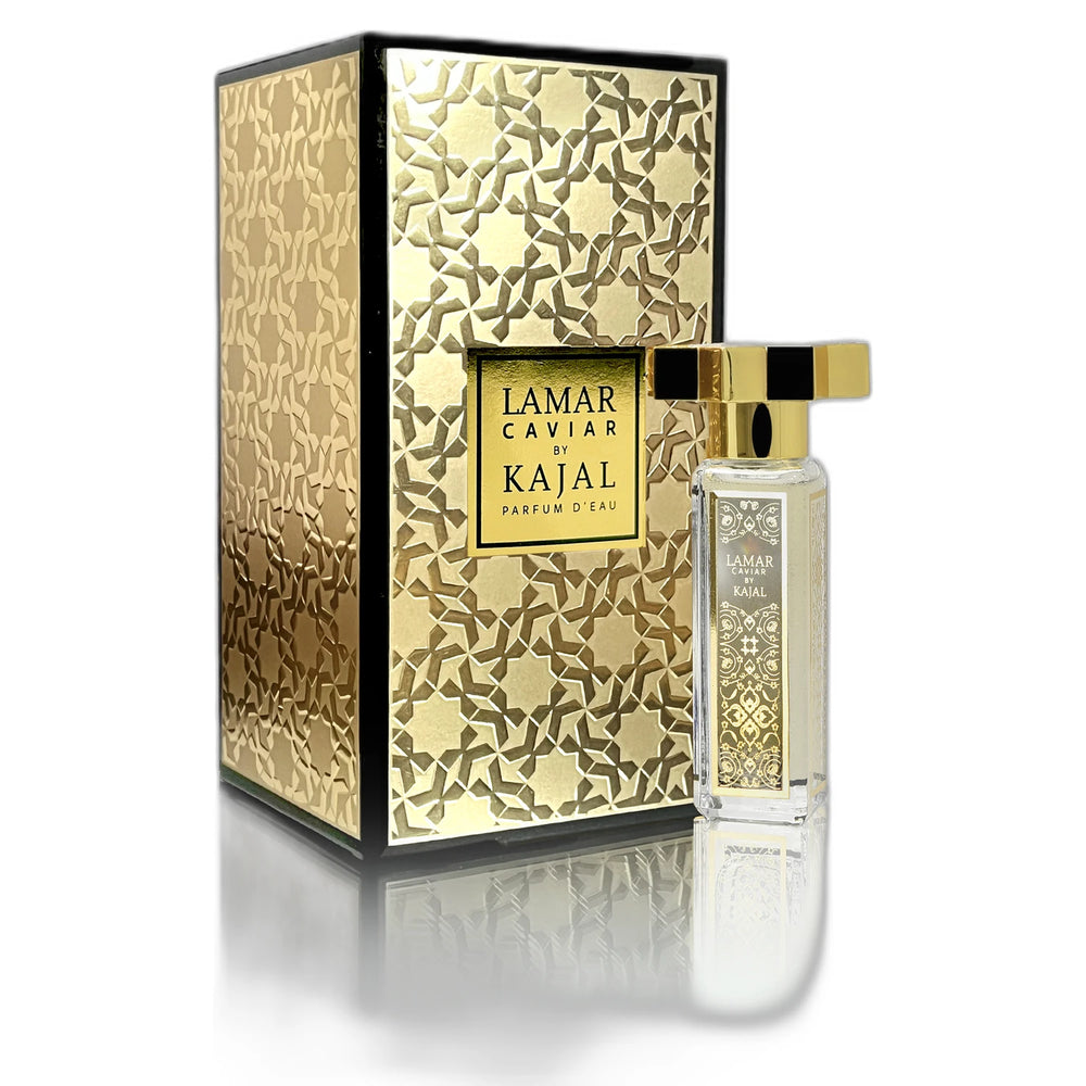 Kajal Lamar Caviar d'Eau 30ml Parfum - side angle with packaging