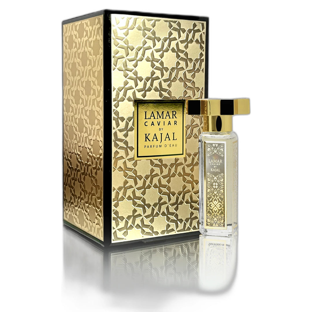 Kajal Lamar Caviar d'Eau 30ml Parfum - side angle with packaging