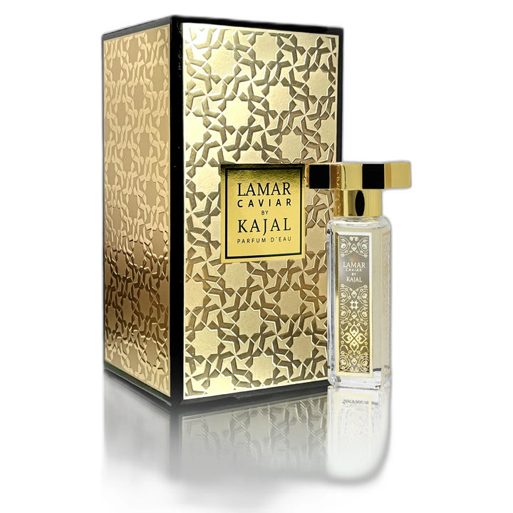 Kajal Lamar Caviar d'Eau 30ml Parfum - side angle with packaging