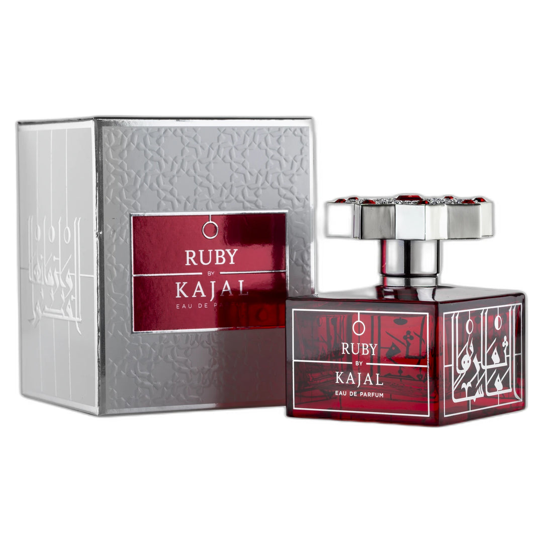 Kajal Ruby 100ml Eau de Parfum - side angle with packaging