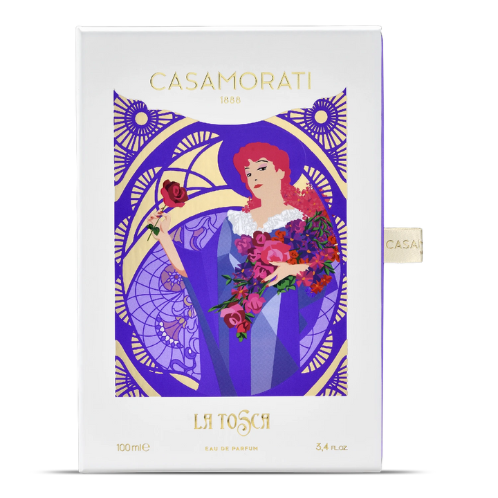Casamorati La Tosca 100ml Eau de Parfum - side angle with packaging