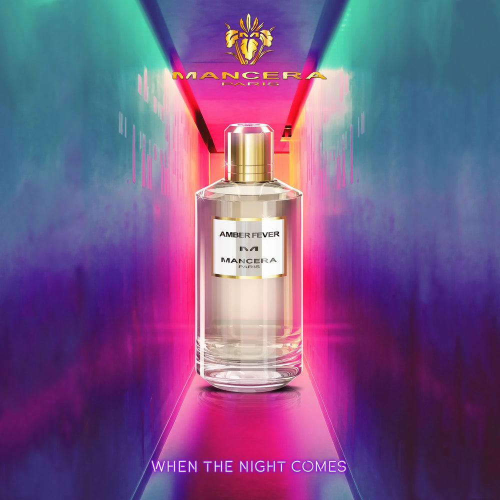 Mancera Amber Fever 120ml Eau de Parfum - side angle with packaging