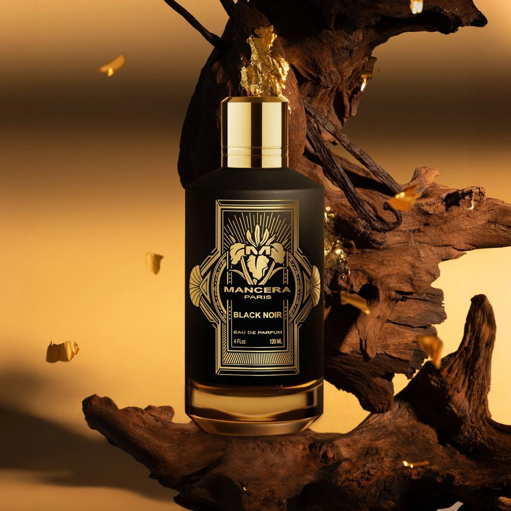 Mancera Black Noir 120ml Eau de Parfum - side angle with packaging