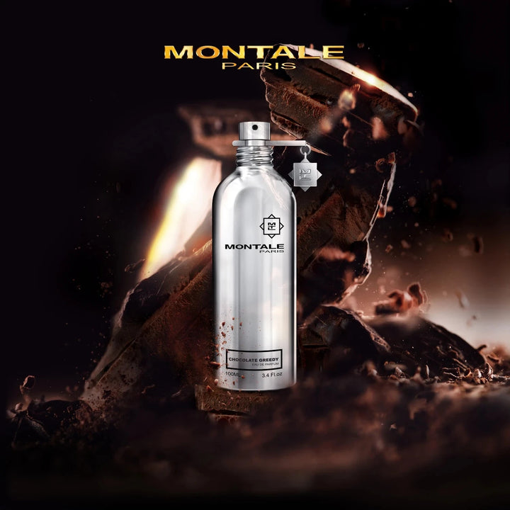 Montale Chocolate Greedy 100ml Eau de Parfum - side angle with packaging