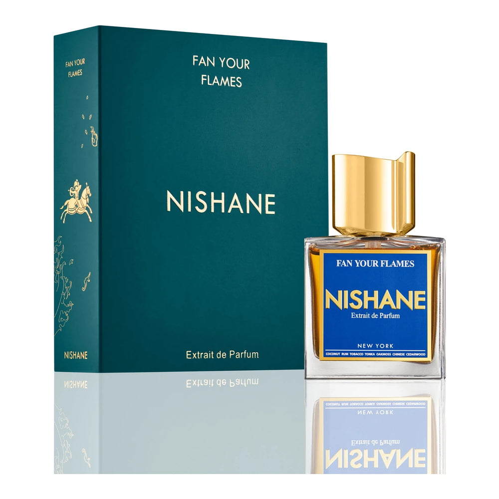 Nishane Fan Your Flames 50ml Extrait de Parfum - side angle with packaging