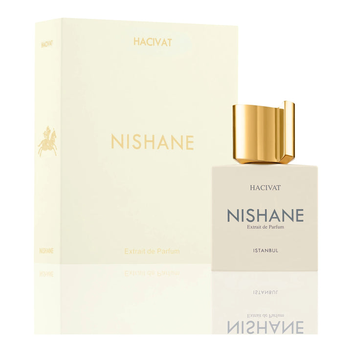 Nishane Hacivat 50ml Extrait de Parfum - side angle with packaging