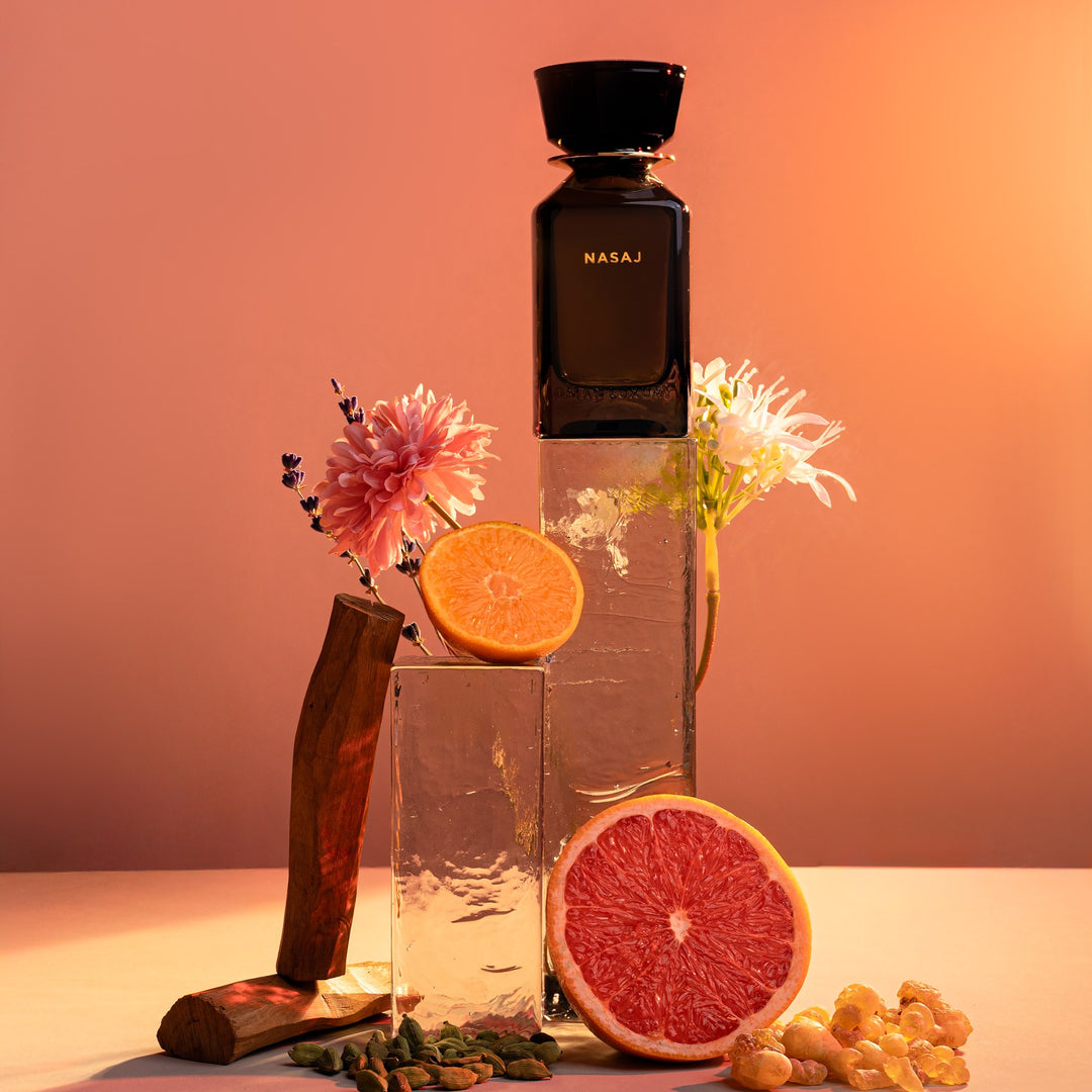 Oman Luxury Nasaj Eau de Parfum bottle with grapefruit, citrus and white florals