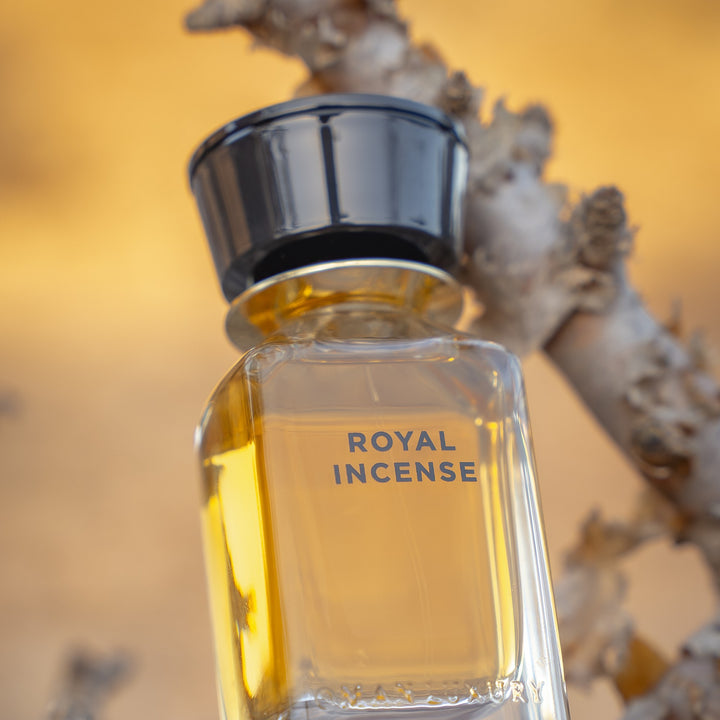 Oman Luxury Royal Incense Eau de Parfum bottle held in a frankincense tree in Dhofar