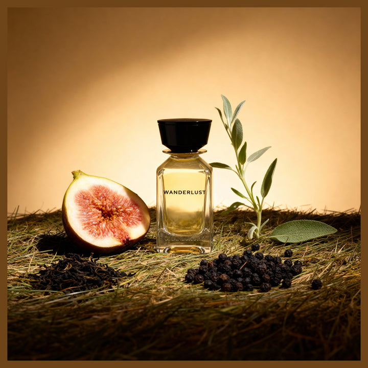 Oman Luxury Wanderlust Eau de Parfum bottle with figs, moss and black pepper