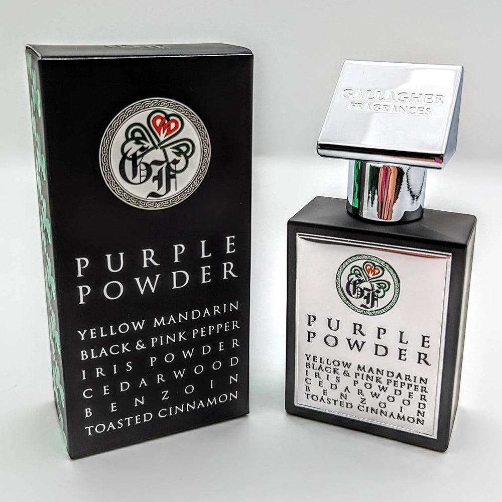 Gallagher PURPLE POWDER 50ml Eau de Parfum - side angle with packaging