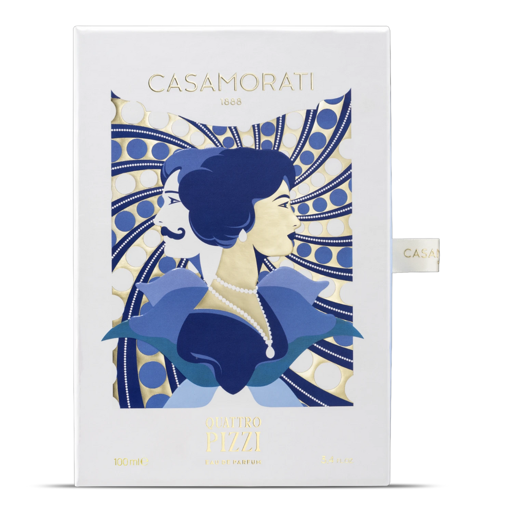 Casamorati Quattro Pizzi 100ml Eau de Parfum - side angle with packaging