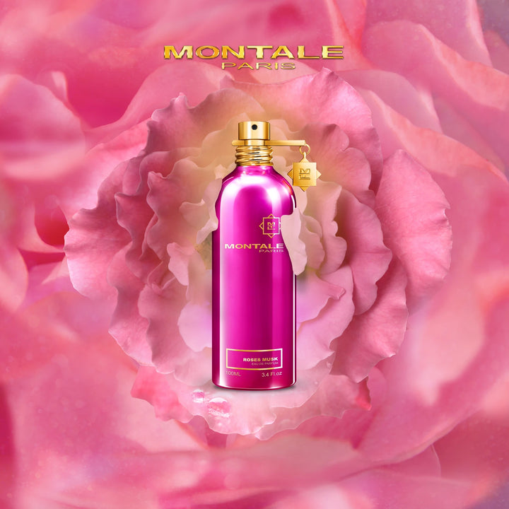 Montale Roses Musk 100ml Eau de Parfum - side angle with packaging