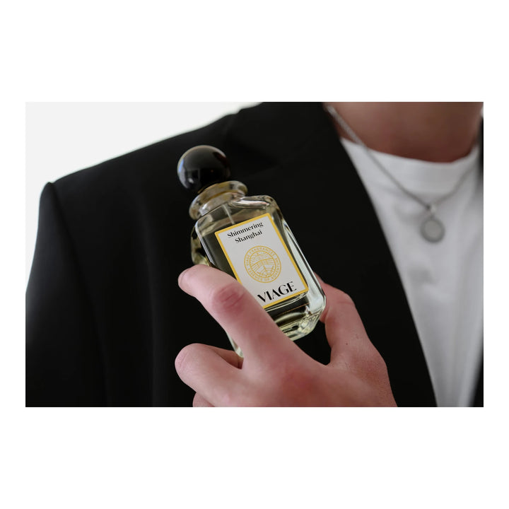 Viage Shimmering Shanghai 100ml Eau de Parfum - side angle with packaging