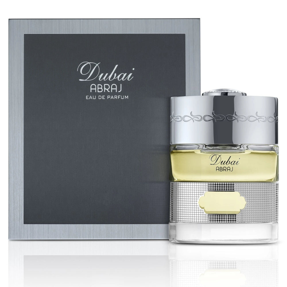 The Spirit of Dubai Abraj 50ml Eau de Parfum - side angle with packaging