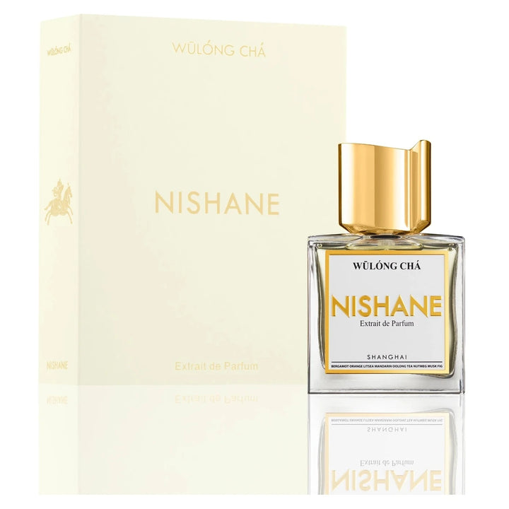 Nishane Wulong Cha 50ml Extrait de Parfum - side angle with packaging